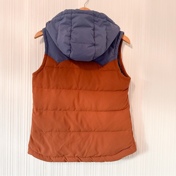 Patagonia Bivy Hooded Puffer Vest/Brown & Blue/ Snap and Zip Front/600 fill Down - Picture 4 of 7